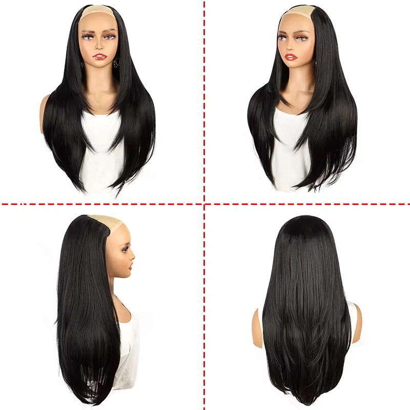 WIGSIN 22 pouces synthétique longue droite couches Clip-in Extension de cheveux en forme de V noir blond Invisible postiche pour les femmes