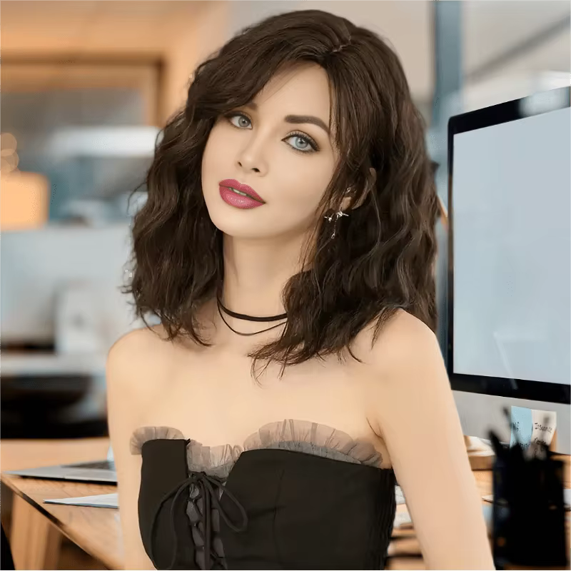 1 perruque synthétique bouclée ondulée mi-longue pour femme