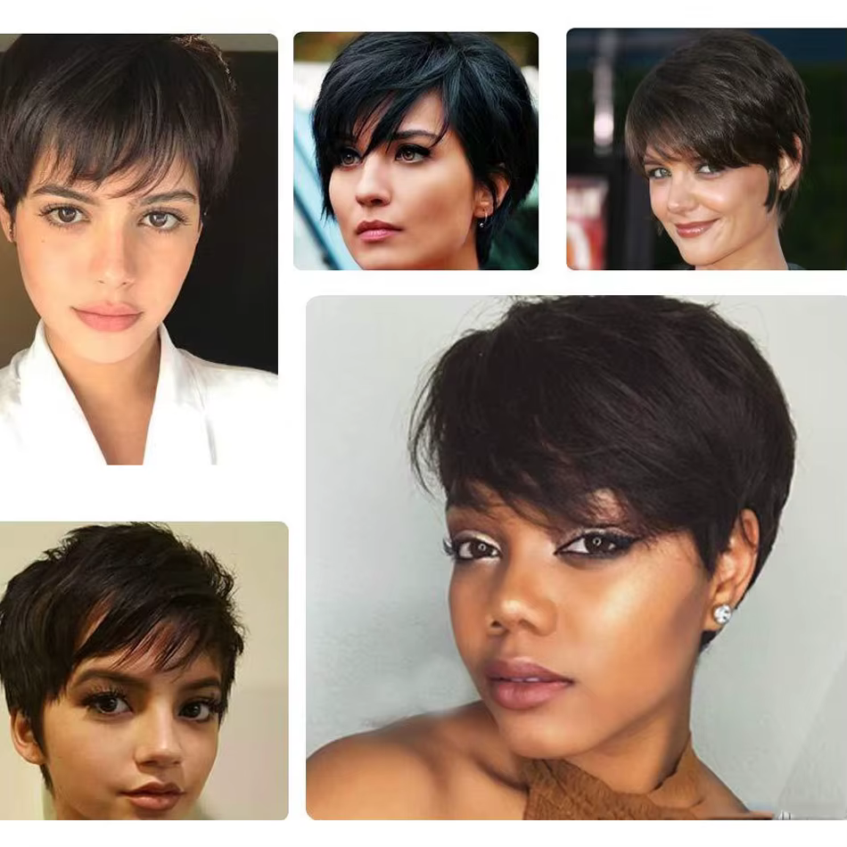 Perruque courte coupe lutin cheveux humains prêt à porter perruques