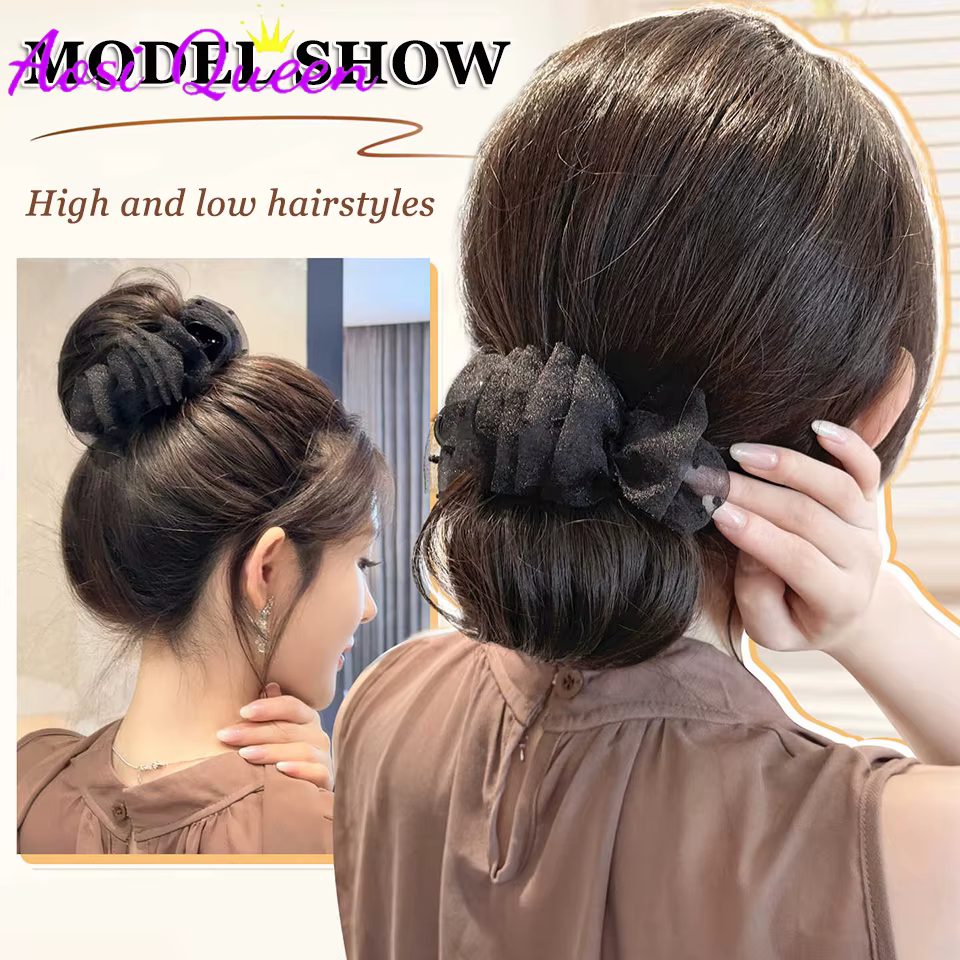 Extensions de chignon synthétiques avec pince à griffes et décoration en tulle