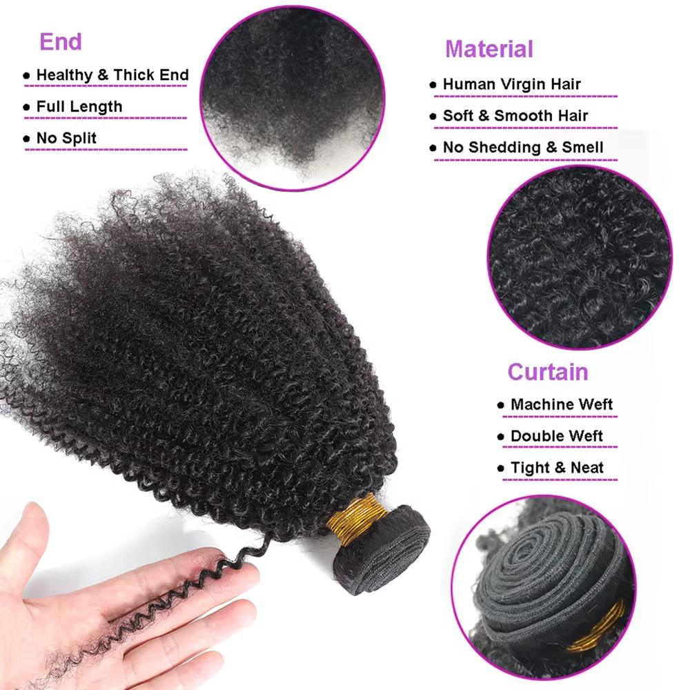 Extensions de cheveux humains vierges brésiliens bouclés crépus 4C pour tissage, pour femmes noires africaines