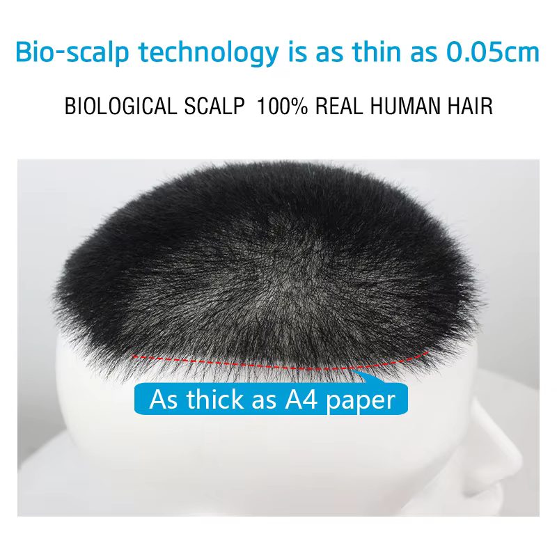 15*20 cm 100% cheveux humains Buzz coupe toupet pour hommes Ultra mince respirant PU Transparent entièrement biologique