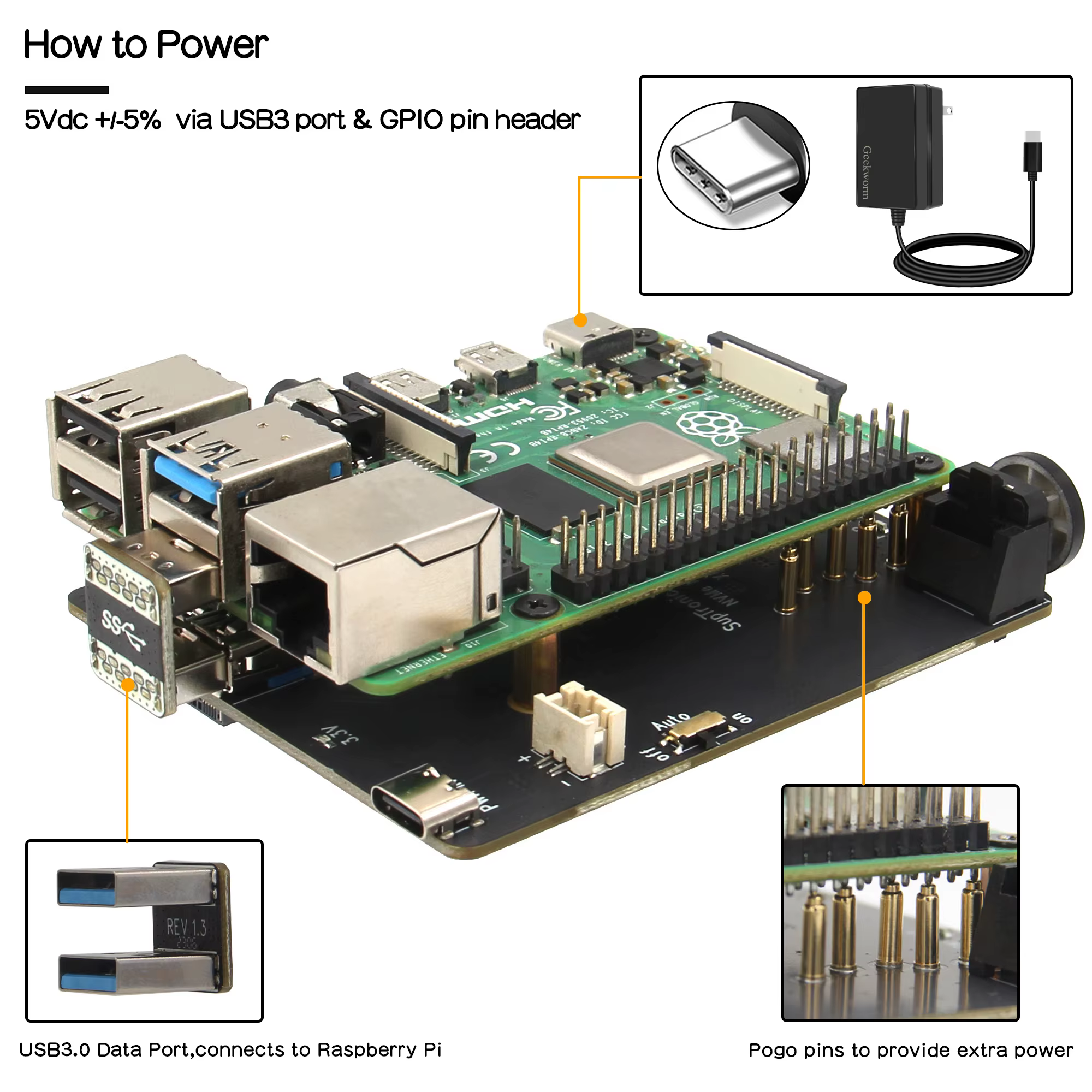 Carte pour Raspberry Pi 4, Geekworm X873 V2.0 M.2 NVMe Key-M SSD 6 000