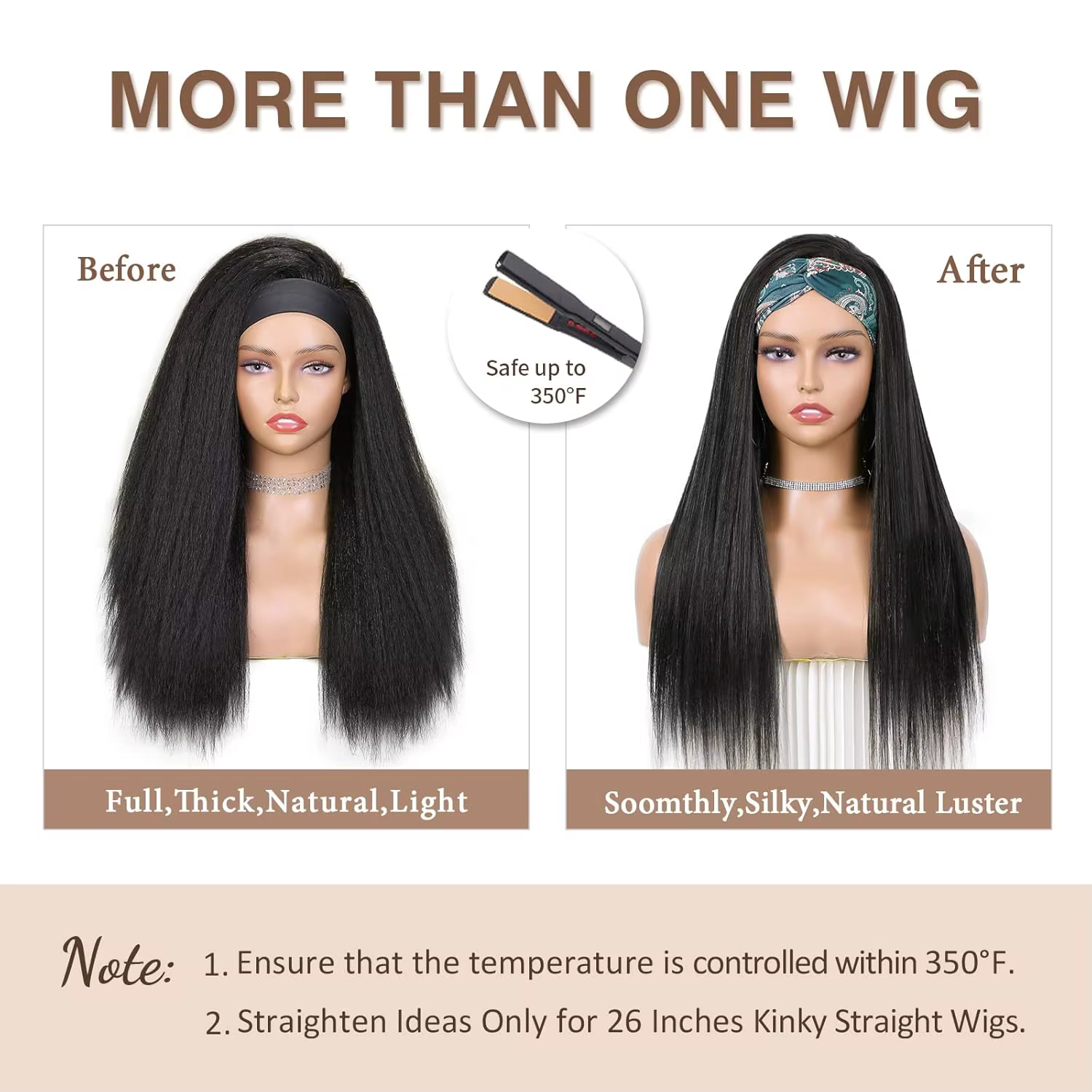 Perruque synthétique Yaki lisse et crépue pour femmes