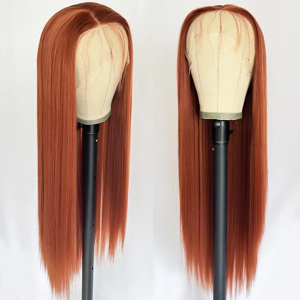 Perruque Lace Front Wig synthétique lisse et longue, couleur Orange gingembre, 13x4, cheveux rouge cuivre, sans colle, pre-plucked