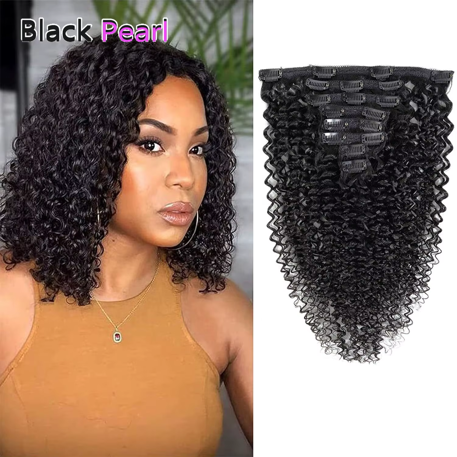 Extensions de cheveux bouclés à clipser Black Pearl Jerry Curly