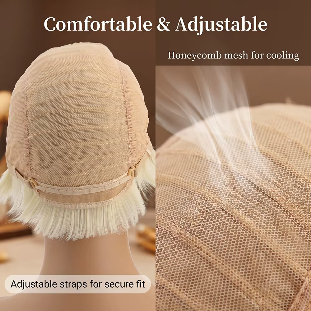 Perruque synthétique courte blond clair de 8 pouces pour femme