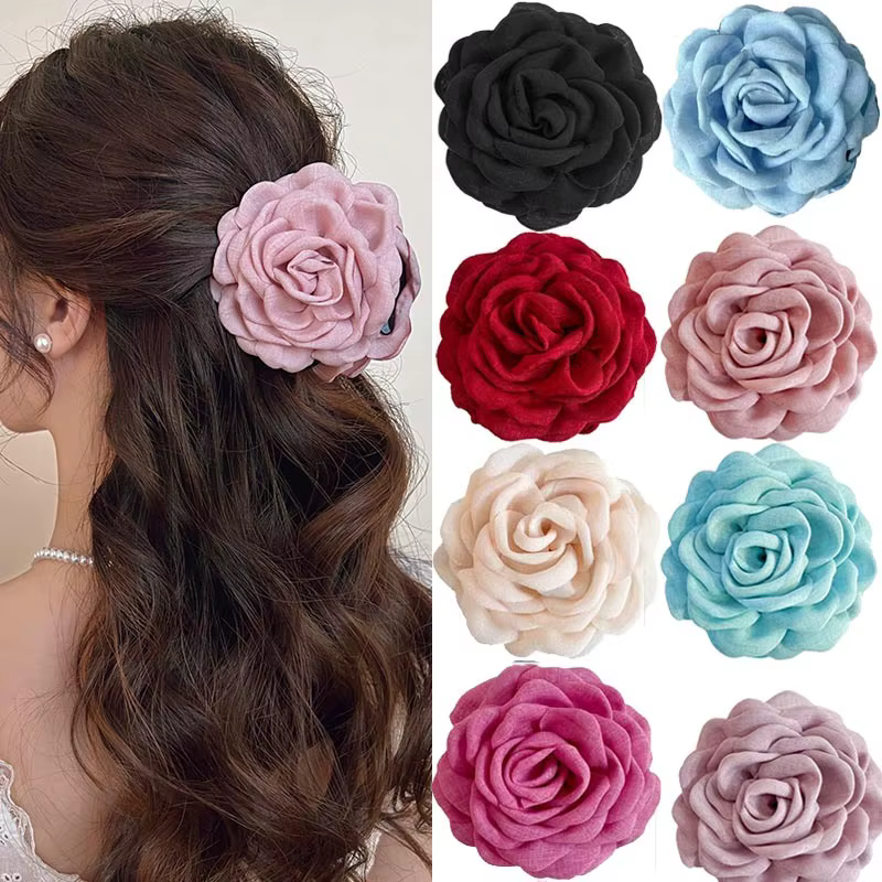 Pince à cheveux française romantique en forme de fleur de Rose pour femmes