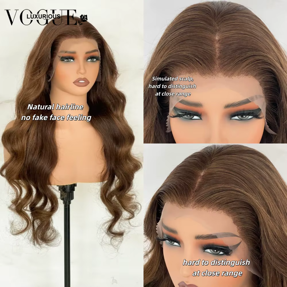 LUX VOGUE 200% noyer brun vague de corps 100% cheveux humains 13x 6/5x5 sans colle mise à niveau Transparent pré-coupé