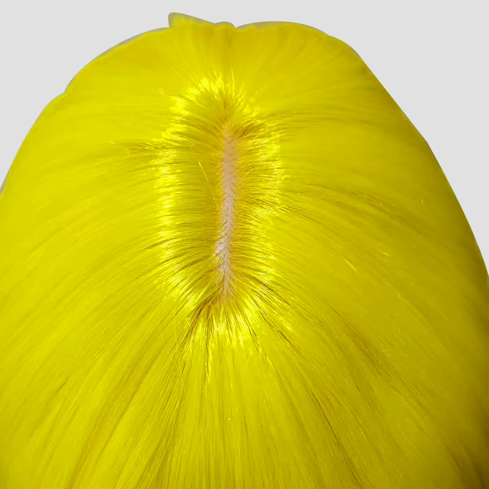 Perruques synthétiques longues et lisses en couches jaune citron avec frange pour femmes