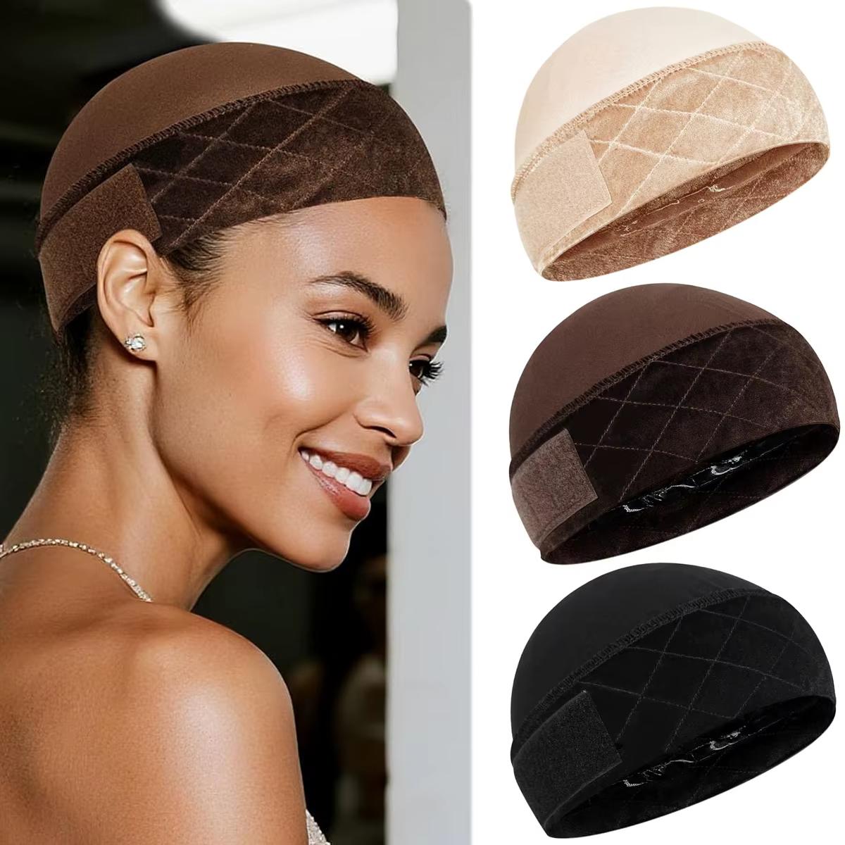 Bonnet de maintien de perruque avec bande en silicone antidérapante
