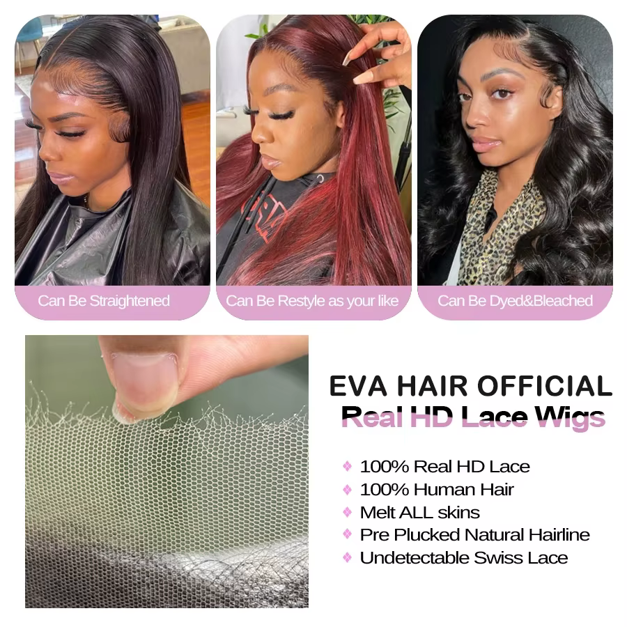 Eva Hair 100% réel HD fermeture perruque 5x5 6x6 7x7 HD dentelle