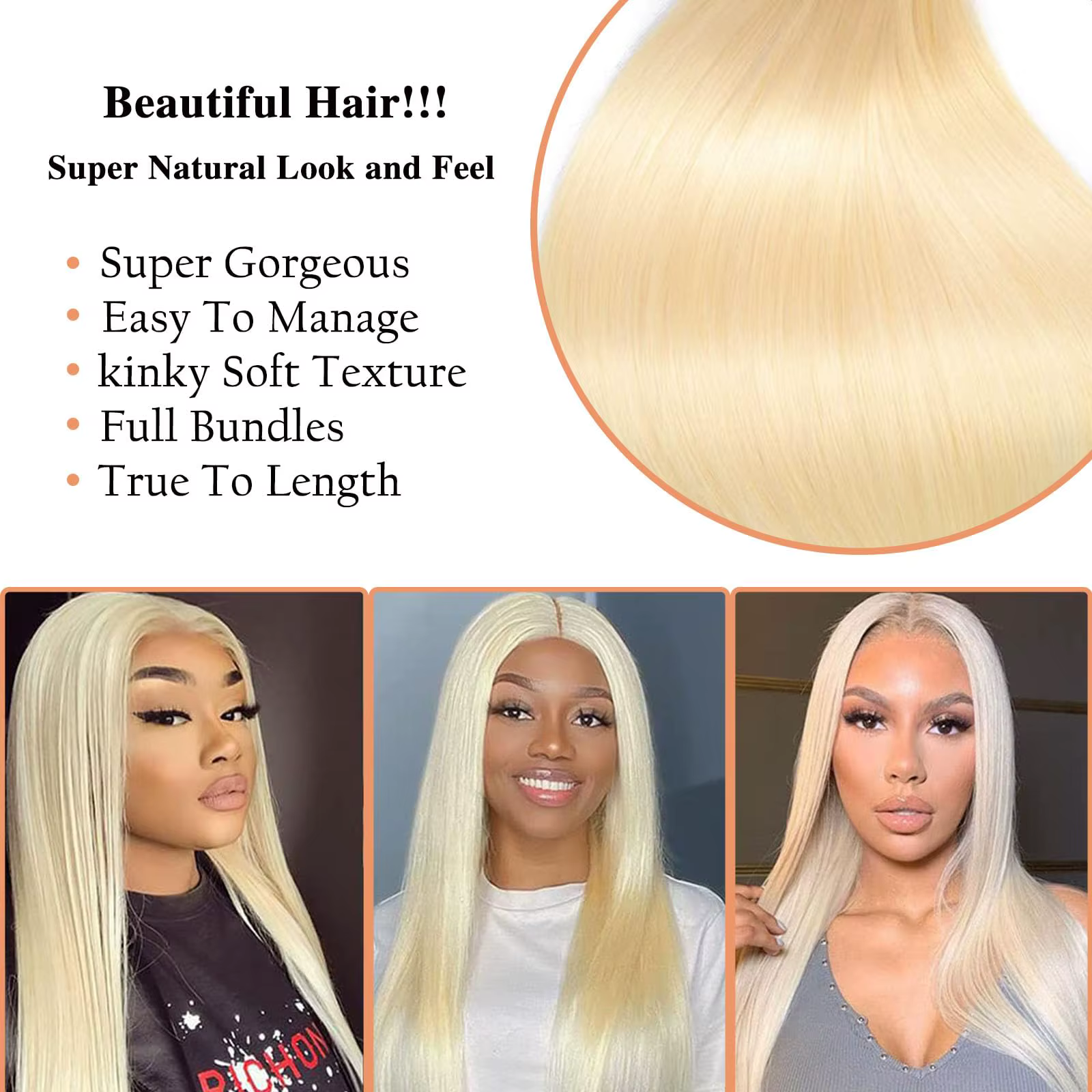 Cheveux humains blonds 3 paquets