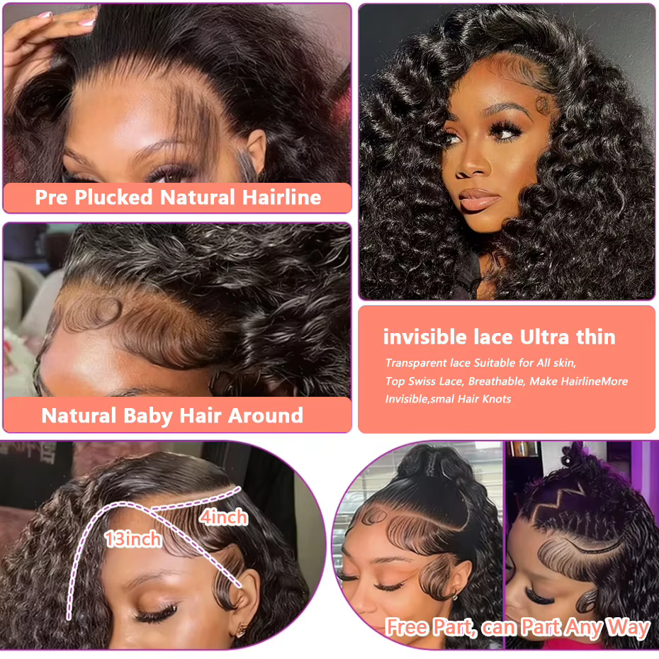 Perruque 100% Cheveux Humains 5x5 Sans Colle Ondulée Effet Mouillé Transparente HD 13x4 Vraie Chevelure Vietnamienne Naturelle Densité 250 300