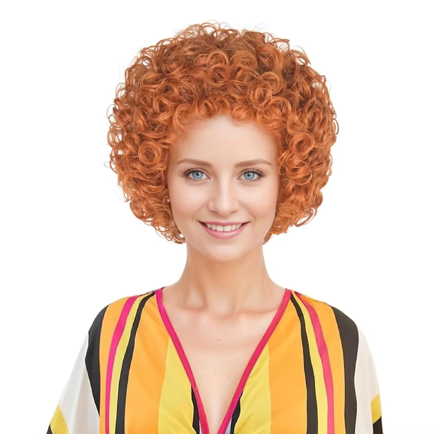 Perruque Courte Bouclée Rouge et Brune pour Femme