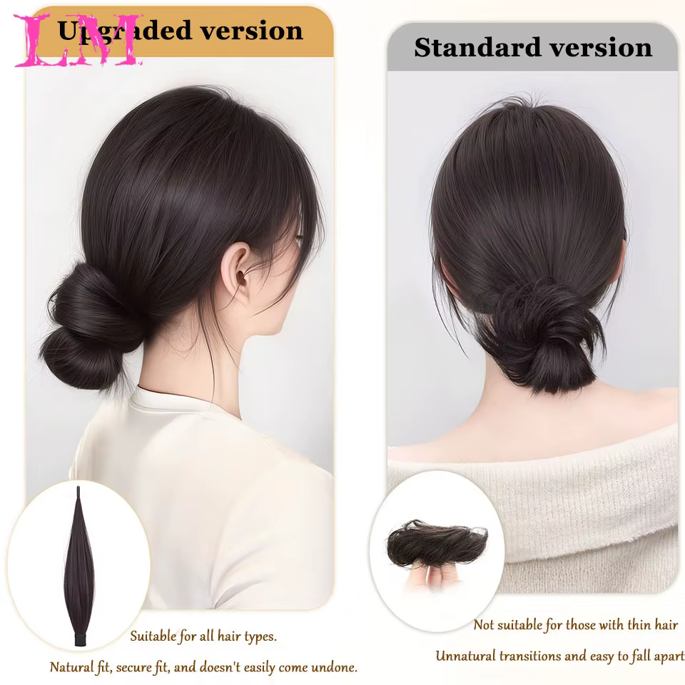 Extensions de cheveux synthétiques longues et lisses à enroulement automatique avec anneau en caoutchouc