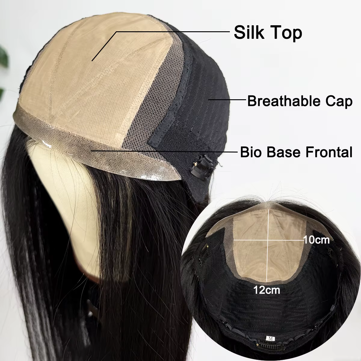 Perruque 100% Cheveux Humains Naturels avec Base en Soie et PU Bio