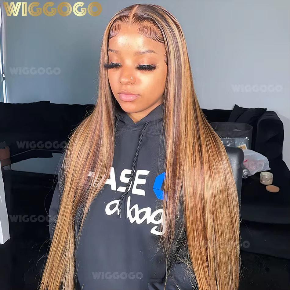 Perruque Lace Frontal Wig naturelle lisse à reflets
