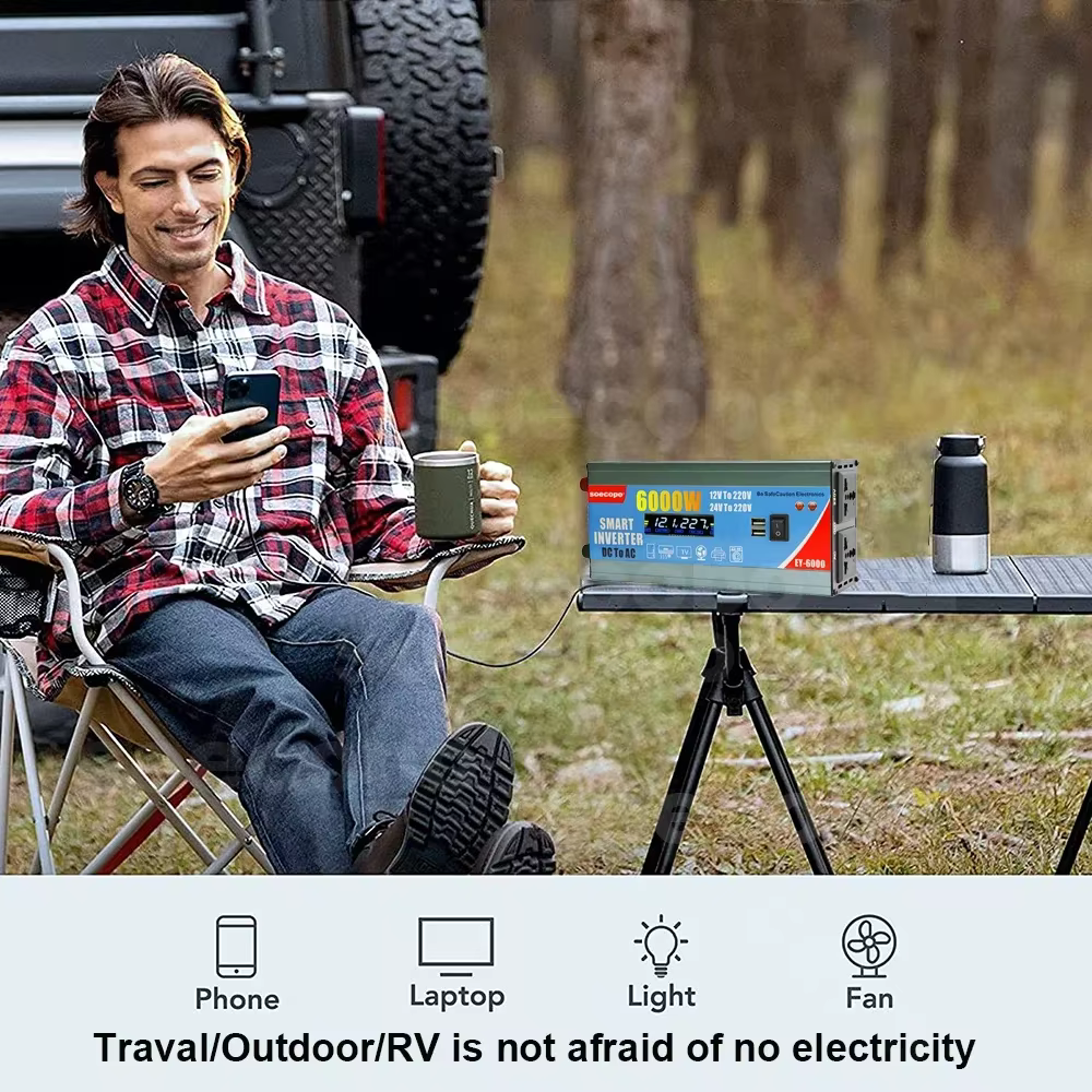 Onduleur de puissance double tension 6000W 12V 24V 48V 60V 72V à 110V 220V, batterie solaire, écran LCD, double USB, pince crocodile, Pr Multiple