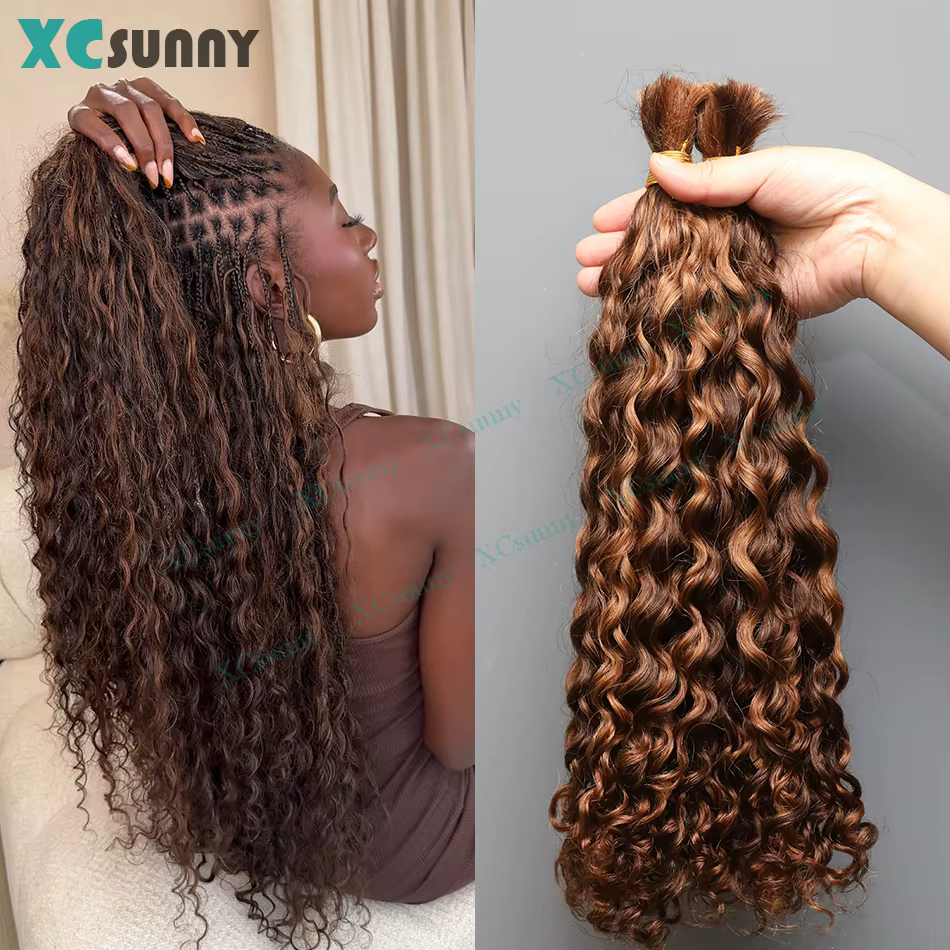 Couleur 4 30 cheveux humains en vrac pour tresser Extensions