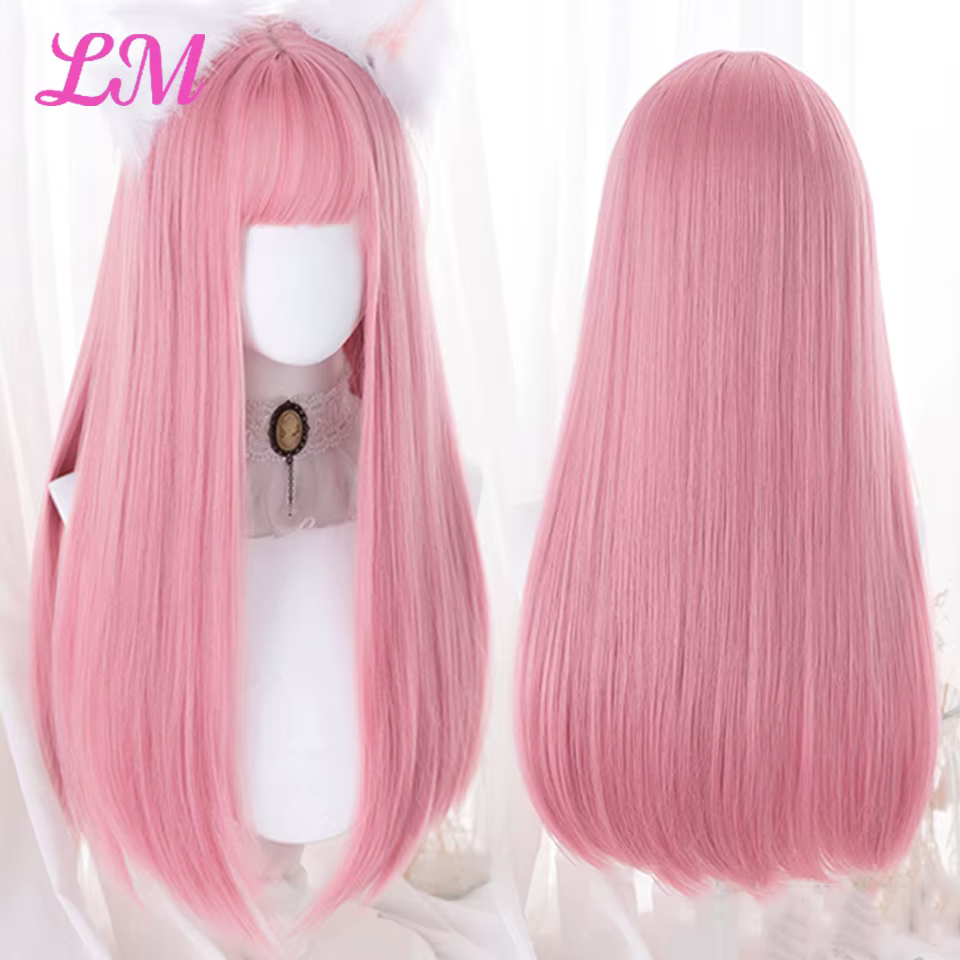 LM – perruque de Cosplay synthétique lisse avec frange