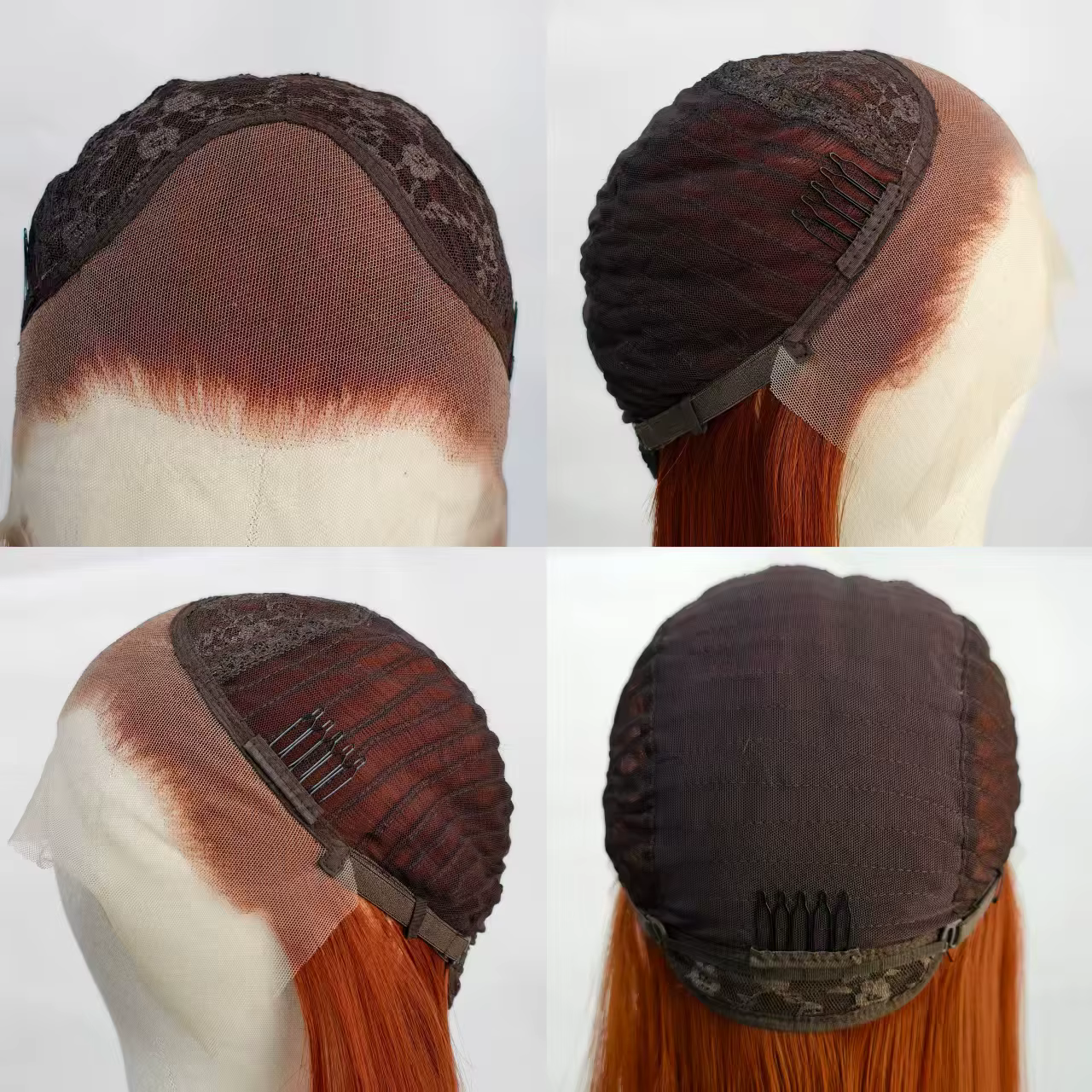 Perruque Lace Front Auburn Marron Rouge Cuivré Synthétique Pré-Pluckée Prête à Porter Sans Colle pour Femmes