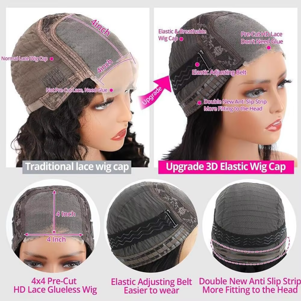 Wear And Go perruques sans colle cheveux humains Bob droite pré-coupée dentelle avant