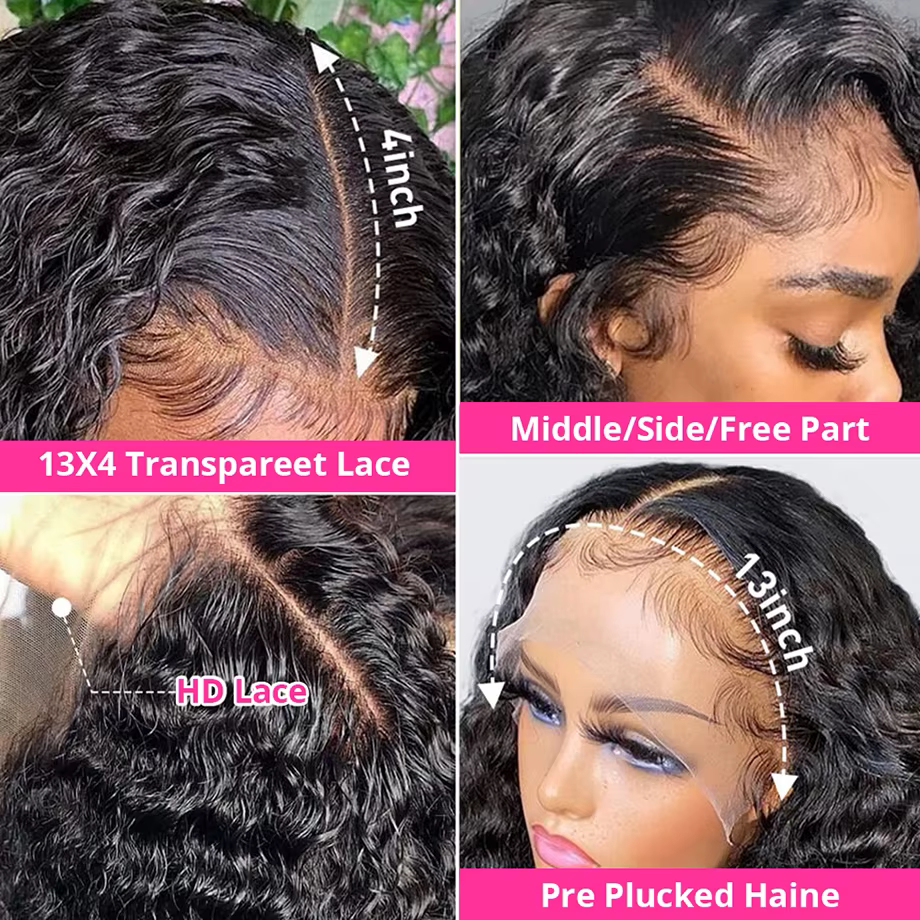 30 pouces dentelle avant perruque cheveux humains vague profonde frontale