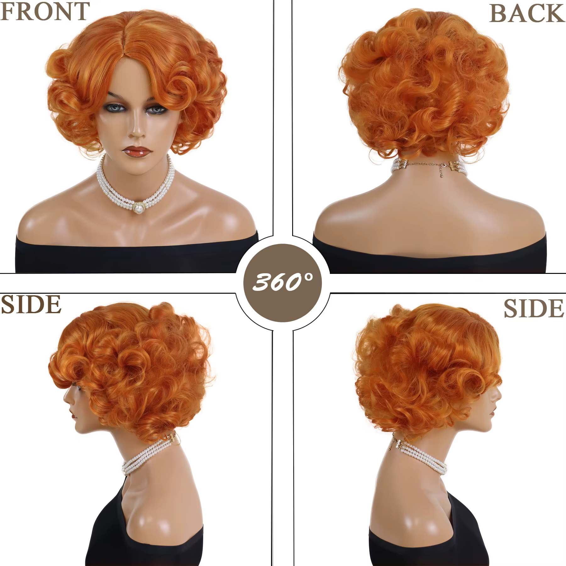 GNIMEGIL perruque courte synthétique pour femmes Orange bouclés Bob