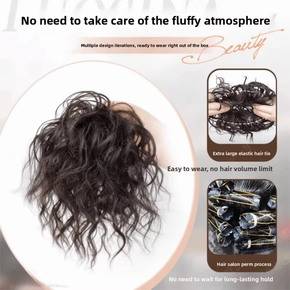 Nouvelle Perruque Synthétique Chignon Bandeau Cheveux Bouclés Marron Volumineux Postiche