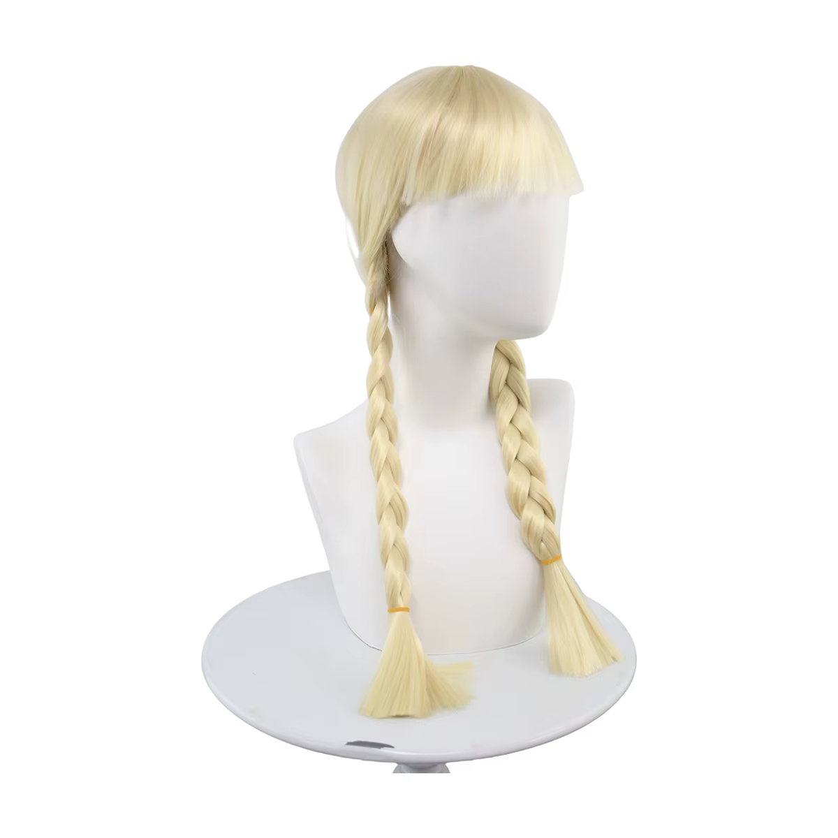 Perruque blonde à double tresse avec frange