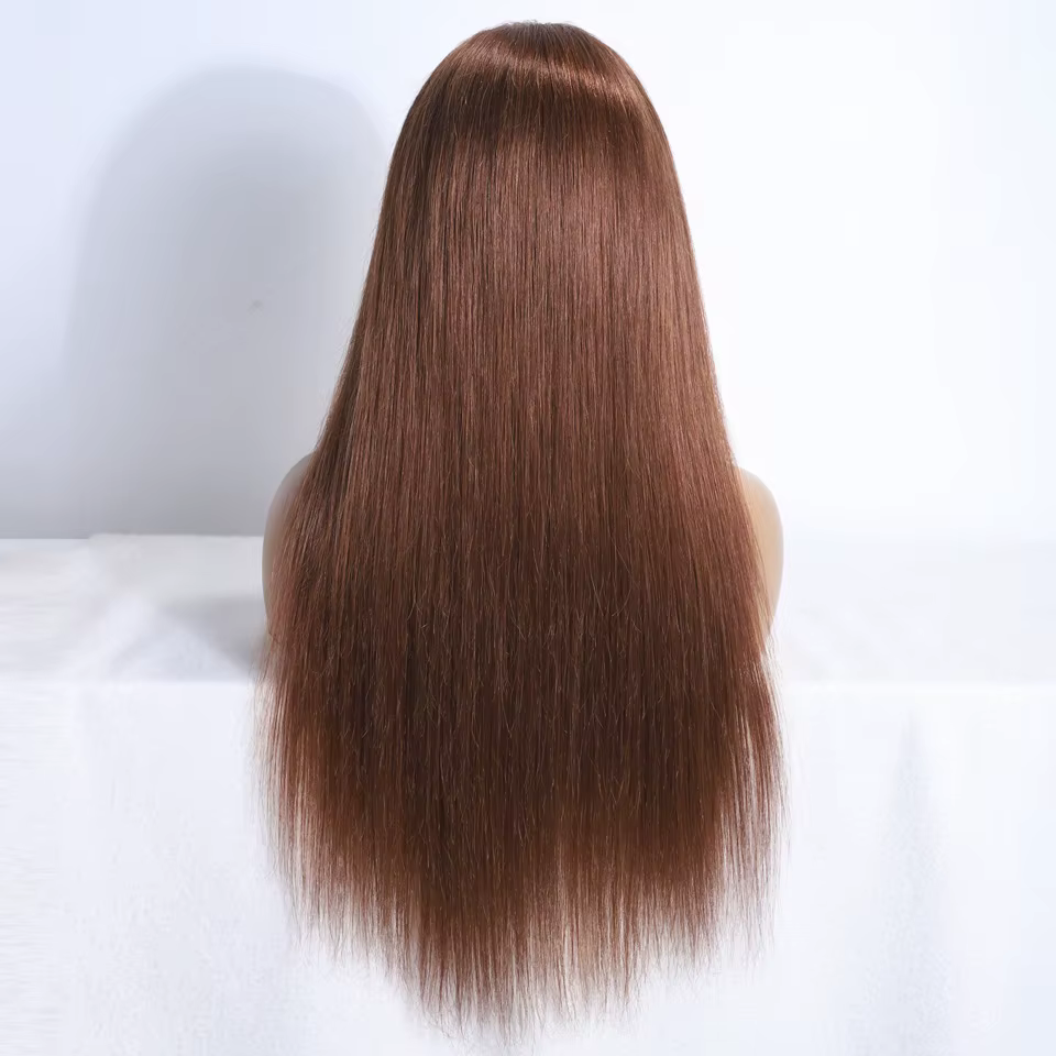Perruques Lekker 100% Cheveux Humains Sans Colle Marron 30" Longues Lisses 13x5 Lace Frontal Pour Femmes
