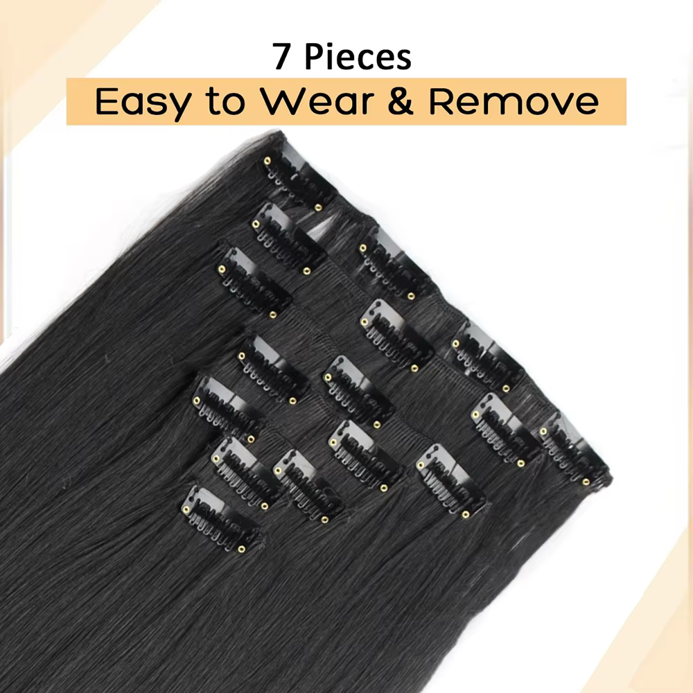 7 pièces/ensemble 16 Clips Extension de cheveux noir longue droite