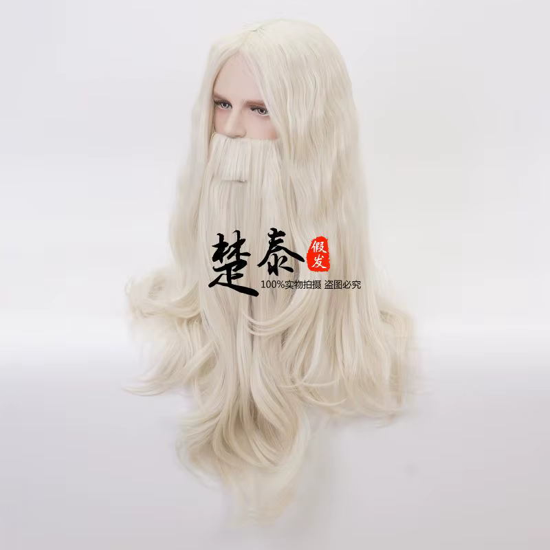 Dumbledore perruque avec barbe Gandalf jeu de rôle cheveux longs blonds costumes d'halloween perruques de fête 65 cm +