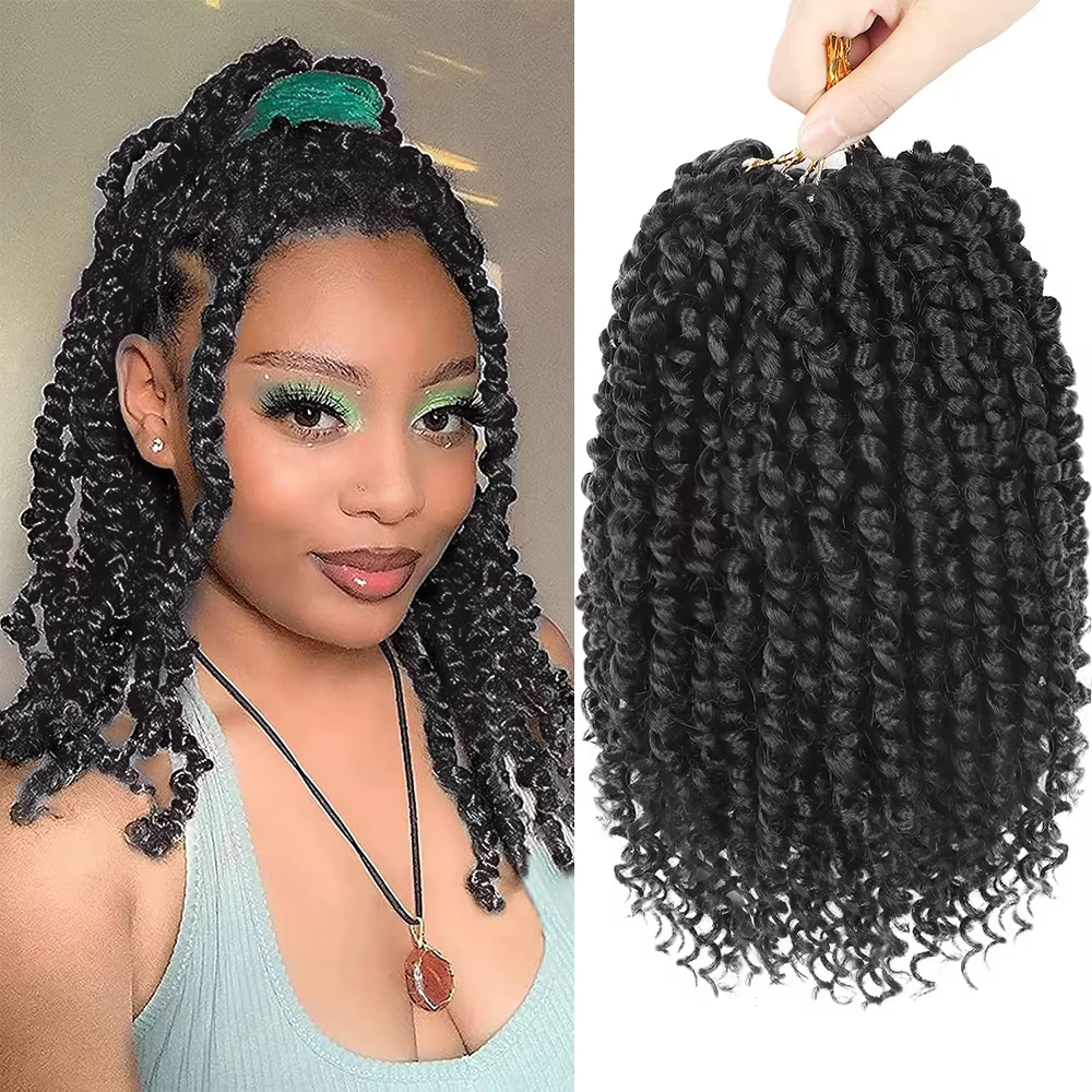 8 paquets de cheveux synthétiques pré-bouclés pour tresses au crochet Passion Twist pour femmes noires