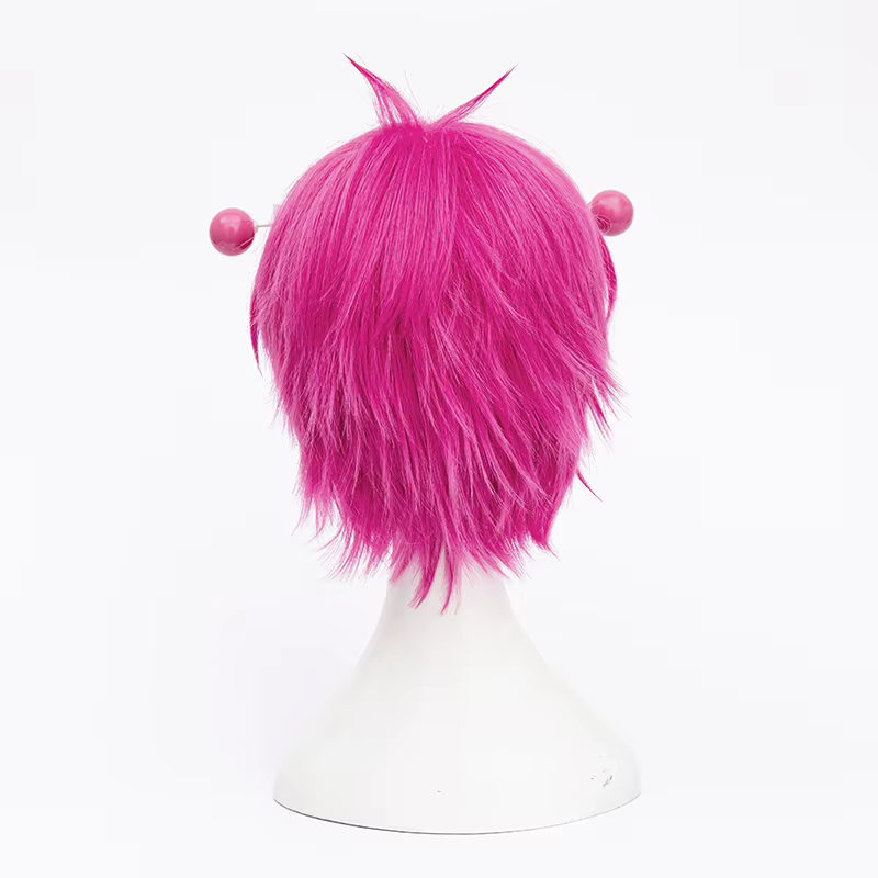 Perruque de Cosplay synthétique rose courte avec épingles à cheveux + bonnet