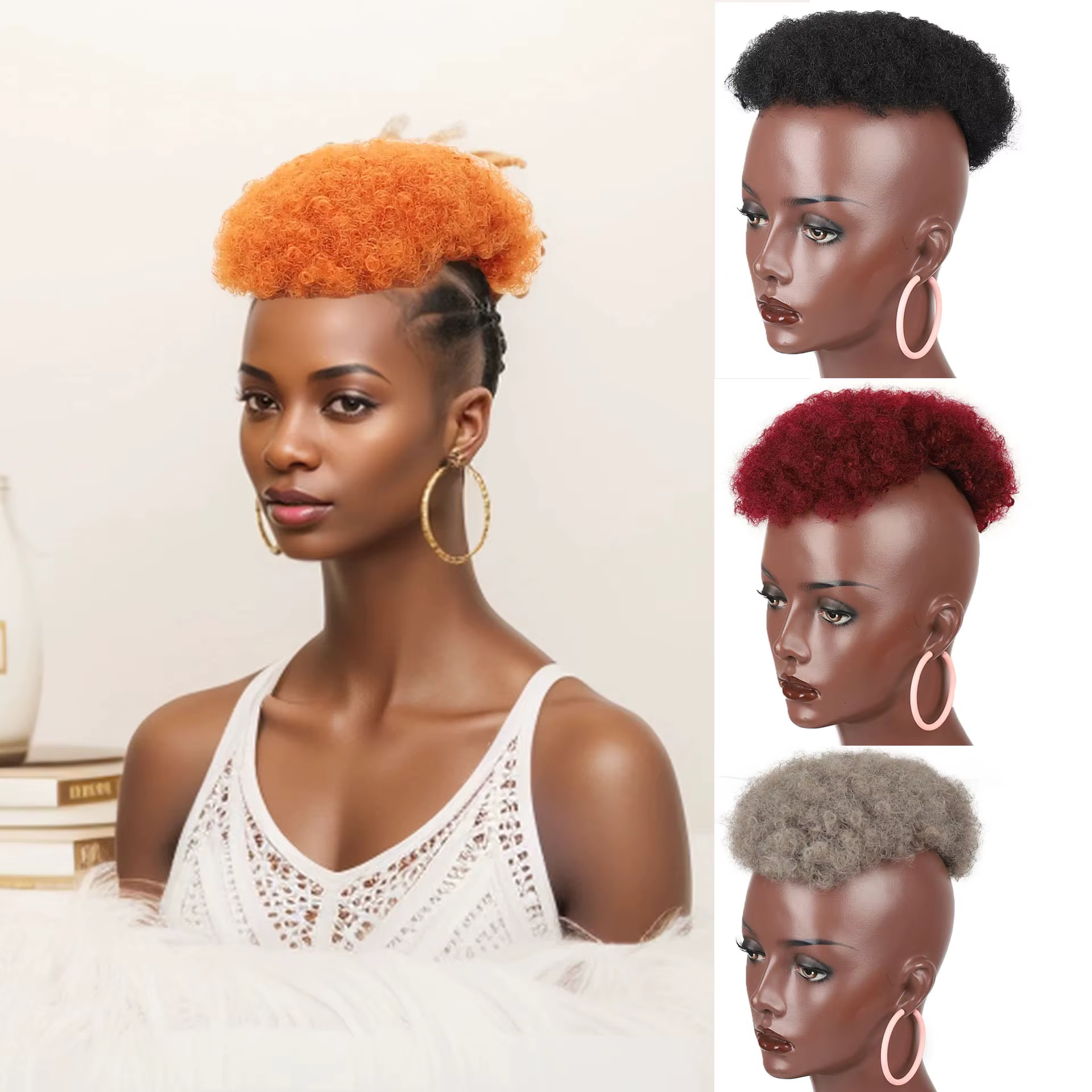 Jeedou Hair Topper Toupet court bouclé Afro à clipser - Perruque unisexe pour calvitie et cheveux amincissants postiche synthétique