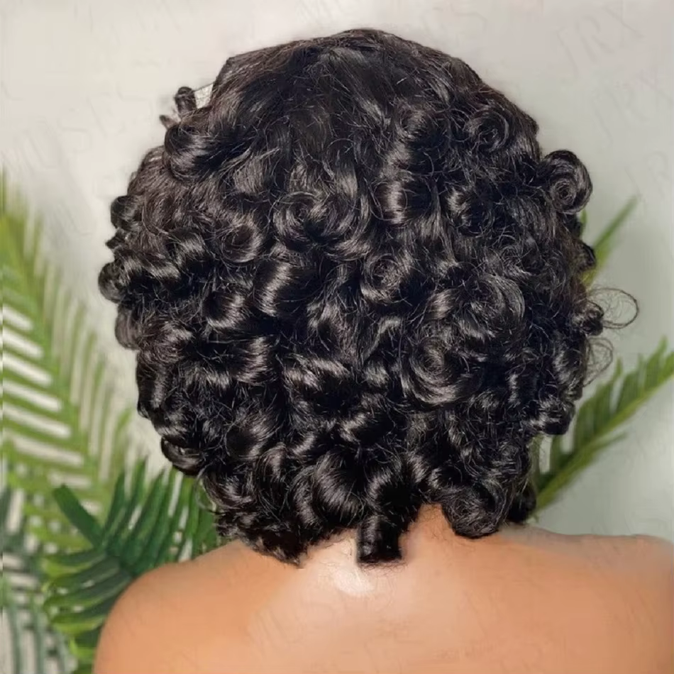 Funmi – perruque Bob courte et ample pour femmes, cheveux 100% naturels, frange complète bouclée et rebondissante, aspect naturel, faite à la Machine