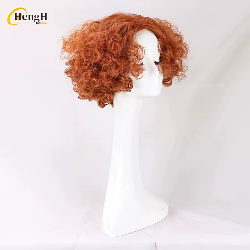 Perruques synthétiques courtes bouclées Orange rouge