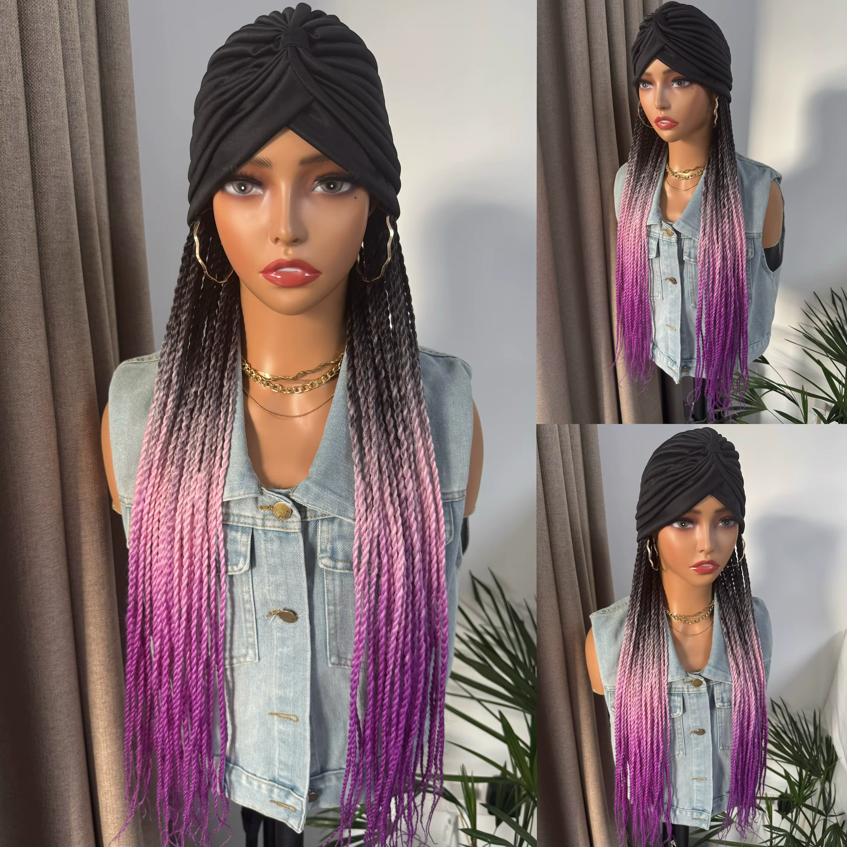 Perruque synthétique torsadée sénégalaise ombrée pour femme