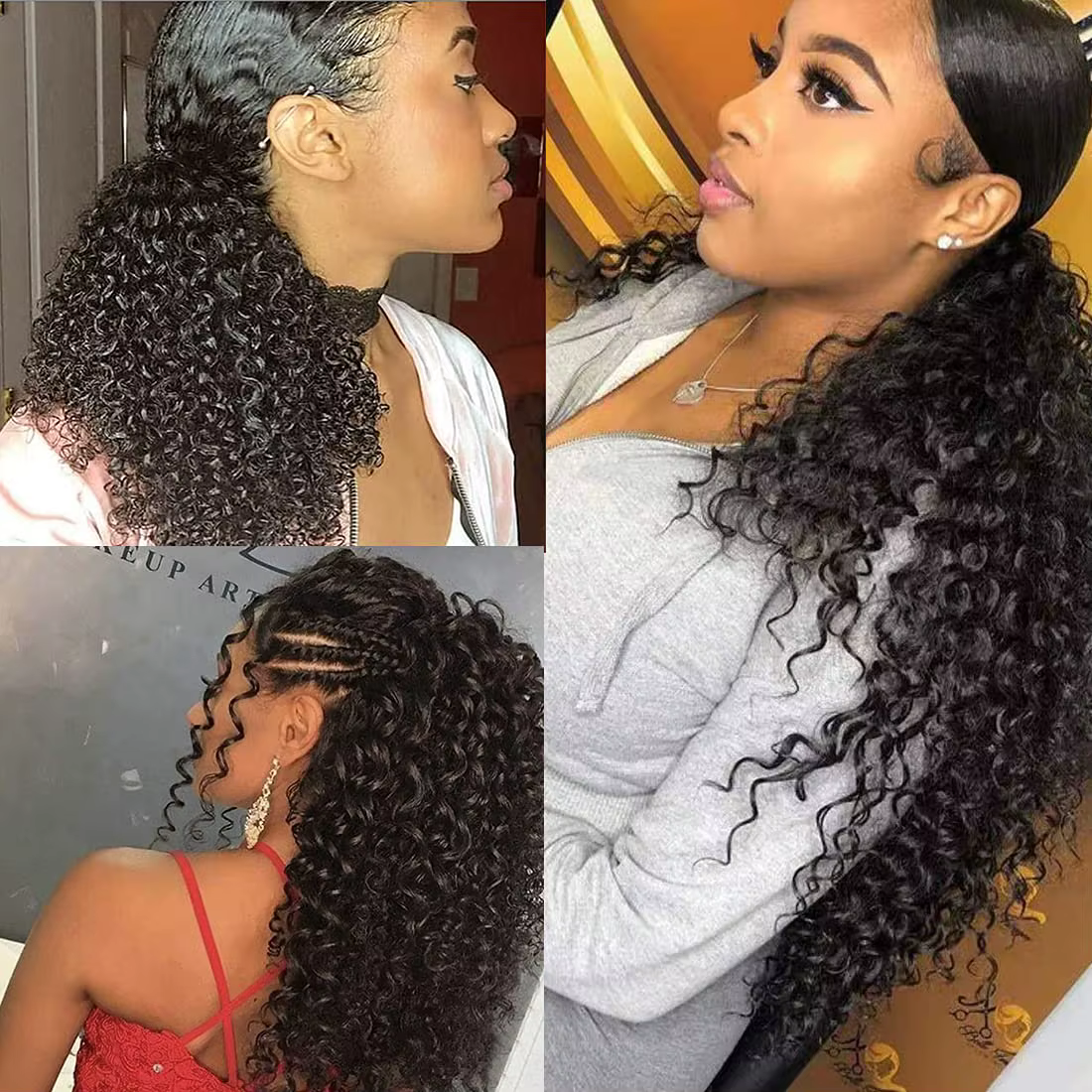 Extensions de cheveux humains bouclés crépus à clipser avec cordon de serrage