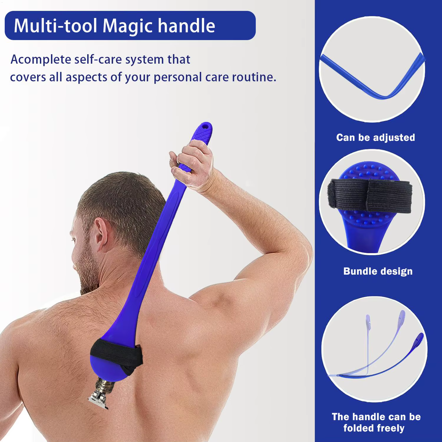 Manche d'extension de rasoir dorsal ergonomique et pliable, outil de bain pour le soin du corps, idéal pour les pères, les adultes et les personnes âgées