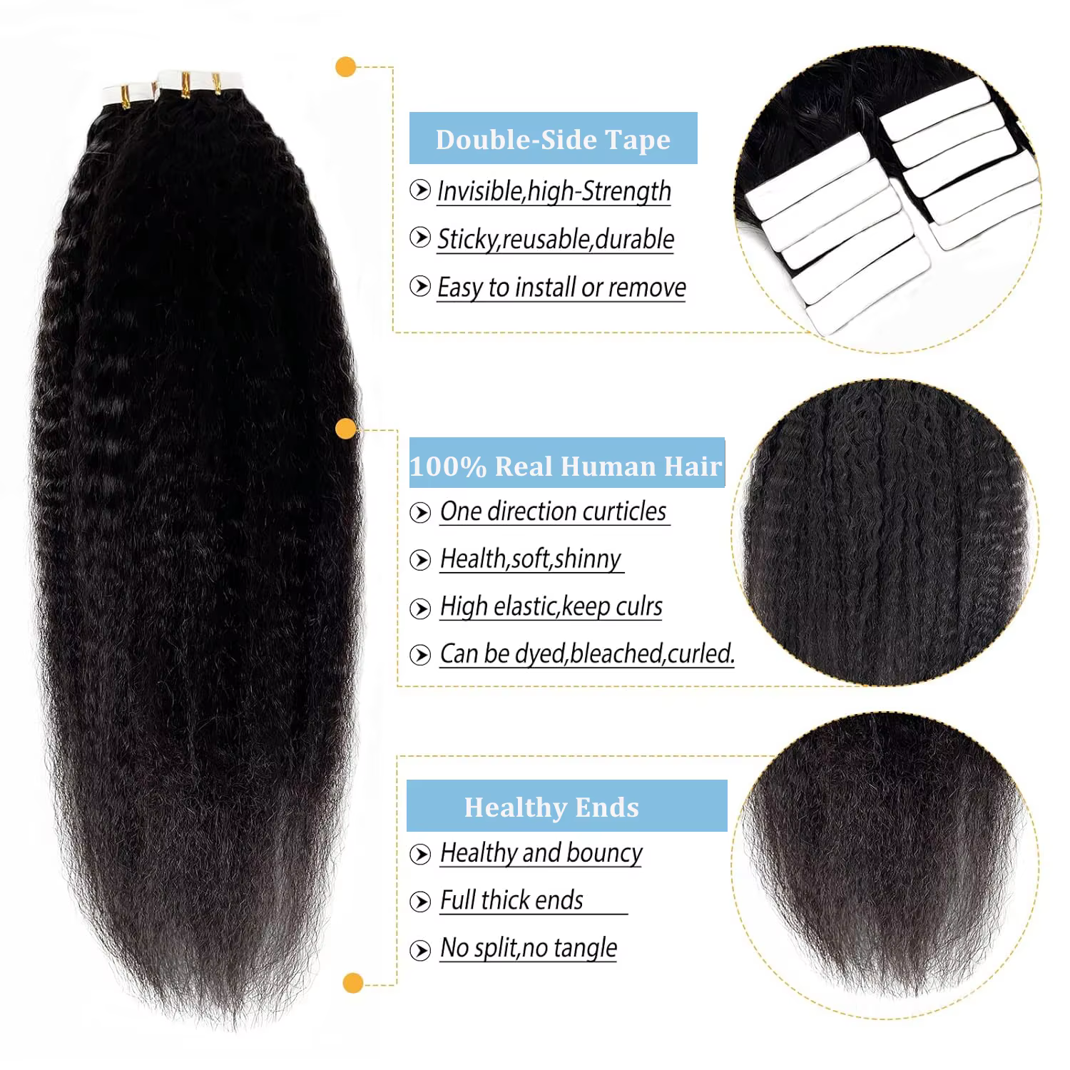Extensions de cheveux brésiliens 100% naturels bouclés