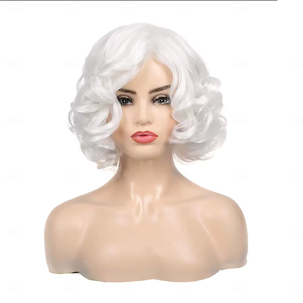 HAIRJOY – perruque synthétique courte bouclée blanche pour femmes
