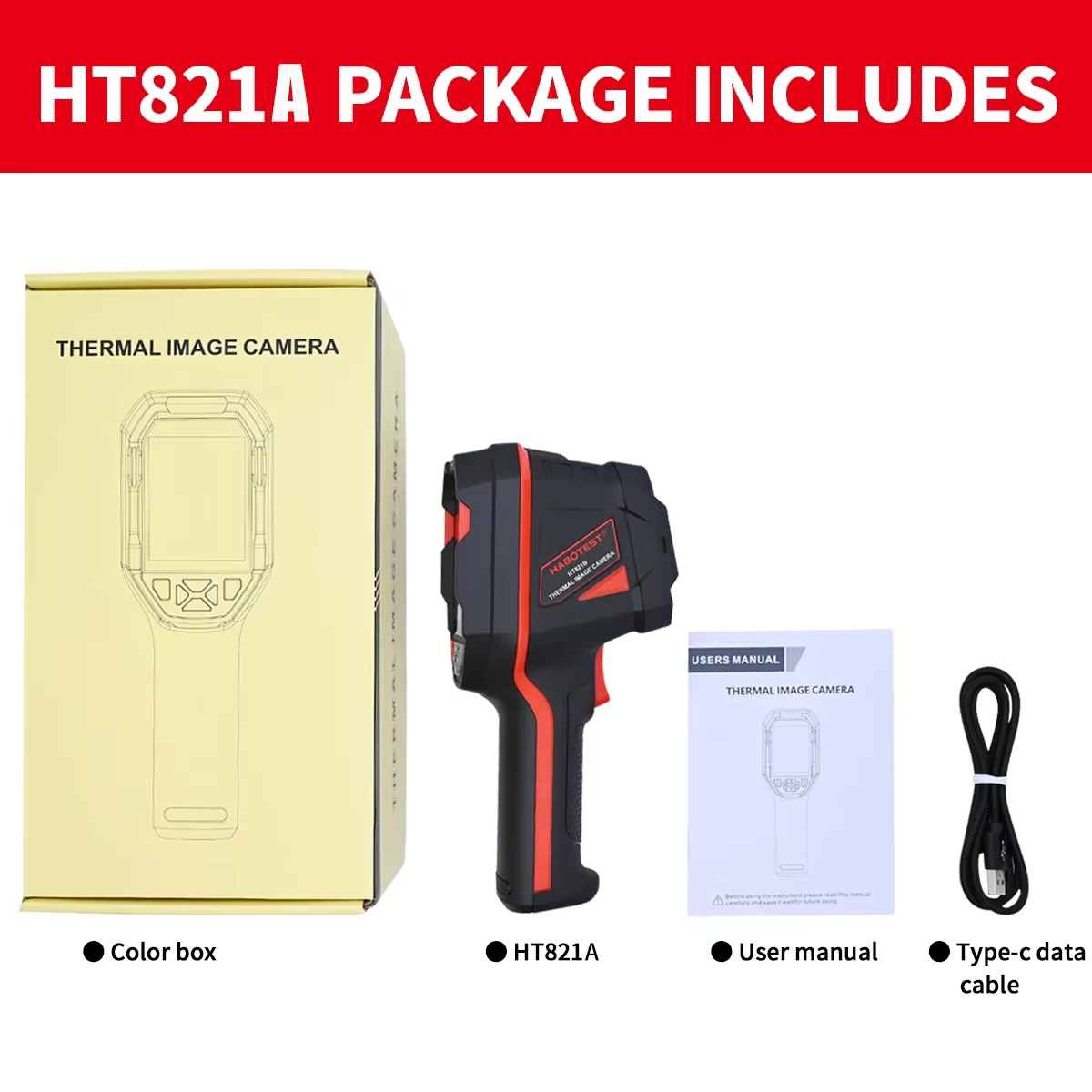 Caméra thermique rechargeable HABOTEST HT821A -20 ℃ ~550 ℃ Caméra thermique portative étanche à la poussière et aux chutes