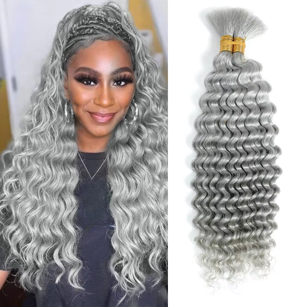 Gris vague profonde en vrac cheveux humains tressage blond gingembre bouclés