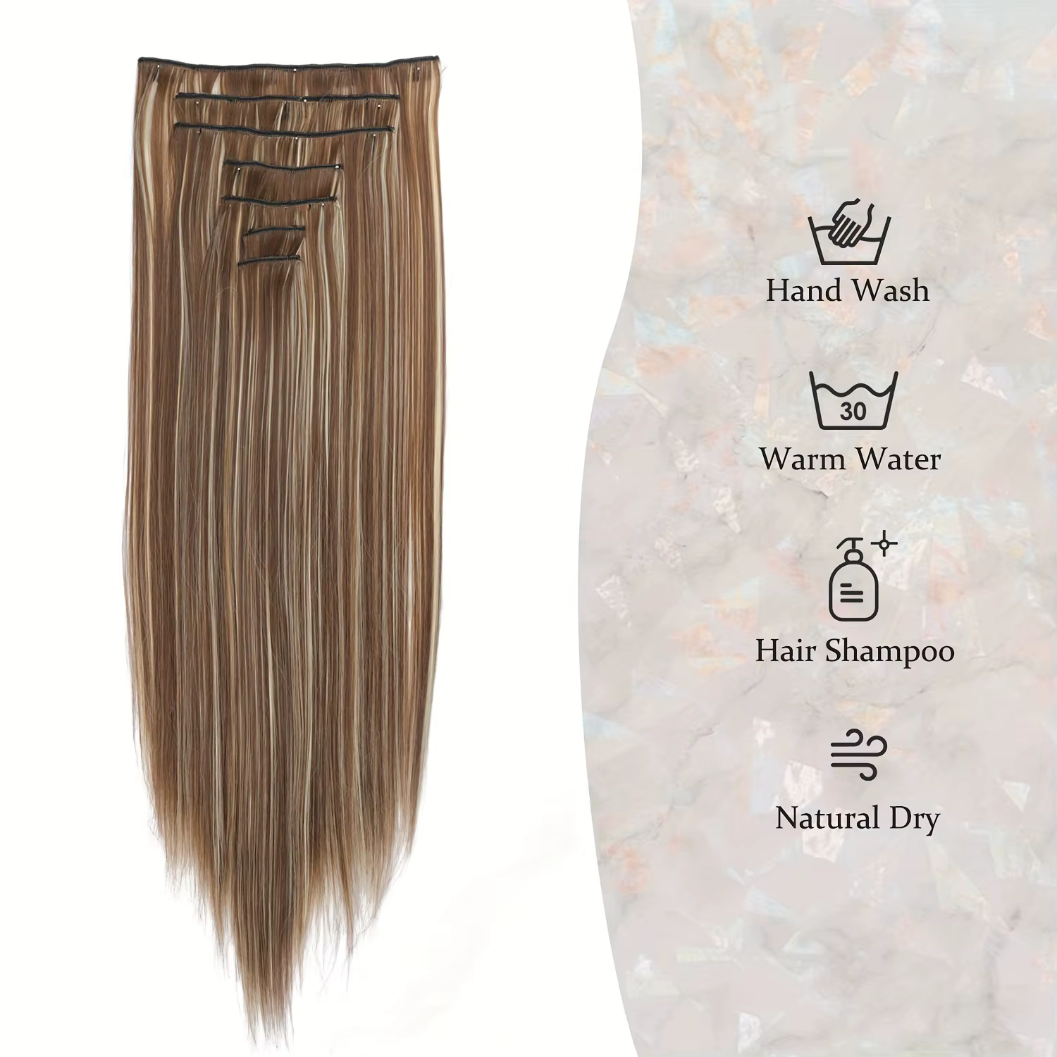 Coiffure longue droite 16 Clips 7 pièces/ensemble Extensions de cheveux naturel synthétique Blonde noir postiches résistant à la chaleur pour les femmes