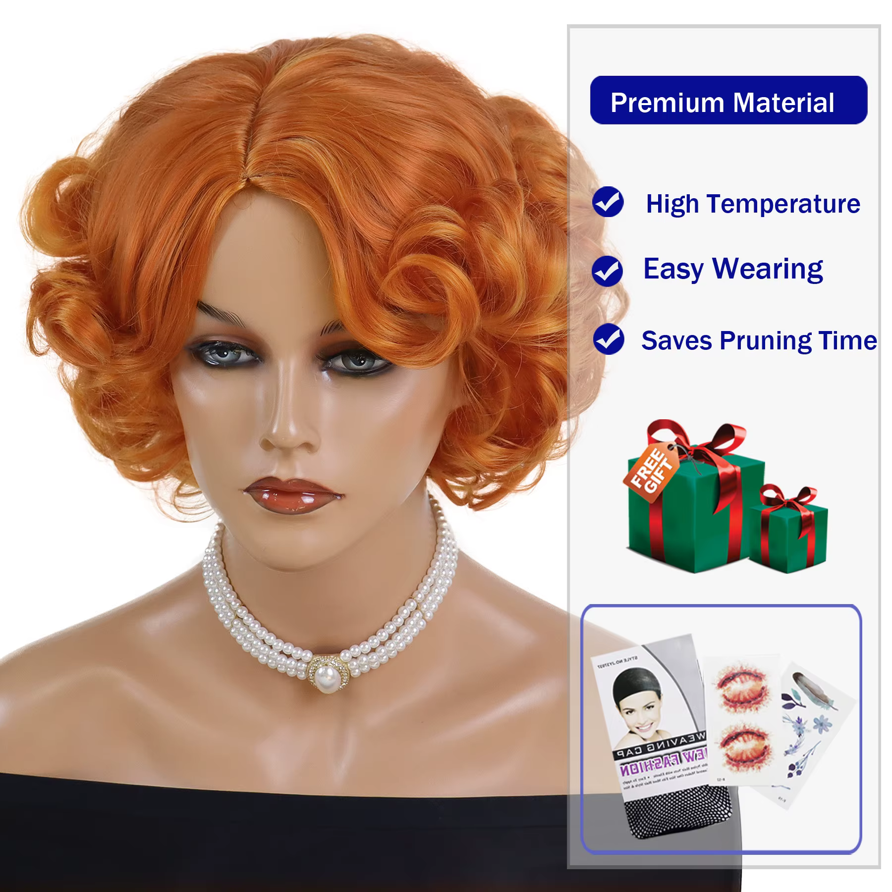 GNIMEGIL perruque courte synthétique pour femmes Orange bouclés Bob