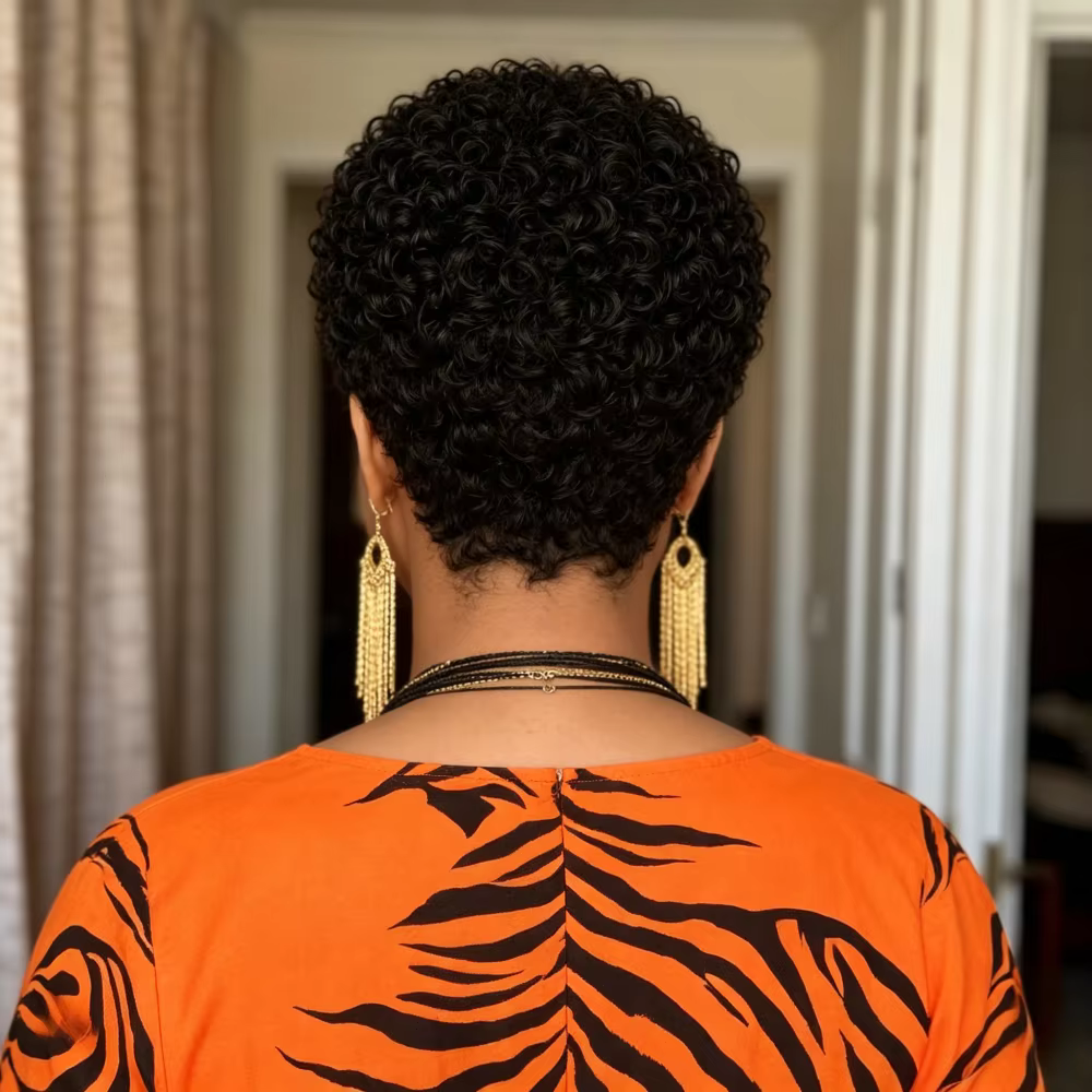 Perruque courte et bouclée en cheveux humains pour femmes - entièrement fabriquée à la machine
