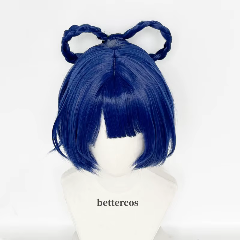 Xiangling Cosplay perruque 30 cm courte bleu foncé